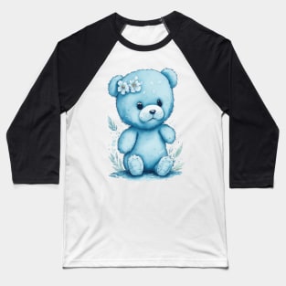 blue teddy bear around Flowers: Scattered Watercolor in Pastel Colors Baseball T-Shirt